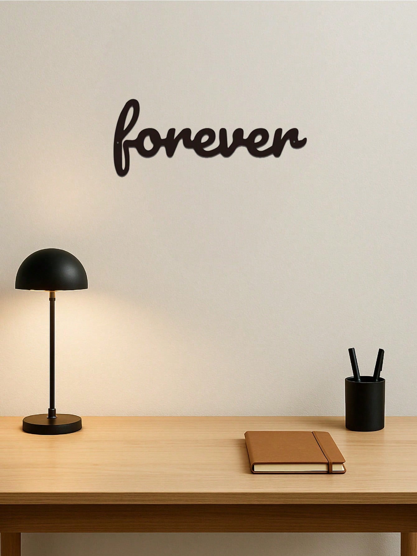 This "Forever" modern home decor piece is perfect for bedrooms, living rooms, and bathrooms. Crafted with premium materials and century-old baking paint technology, it features waterproof, rust-resistant, and fade-proof properties. The sturdy design ensur