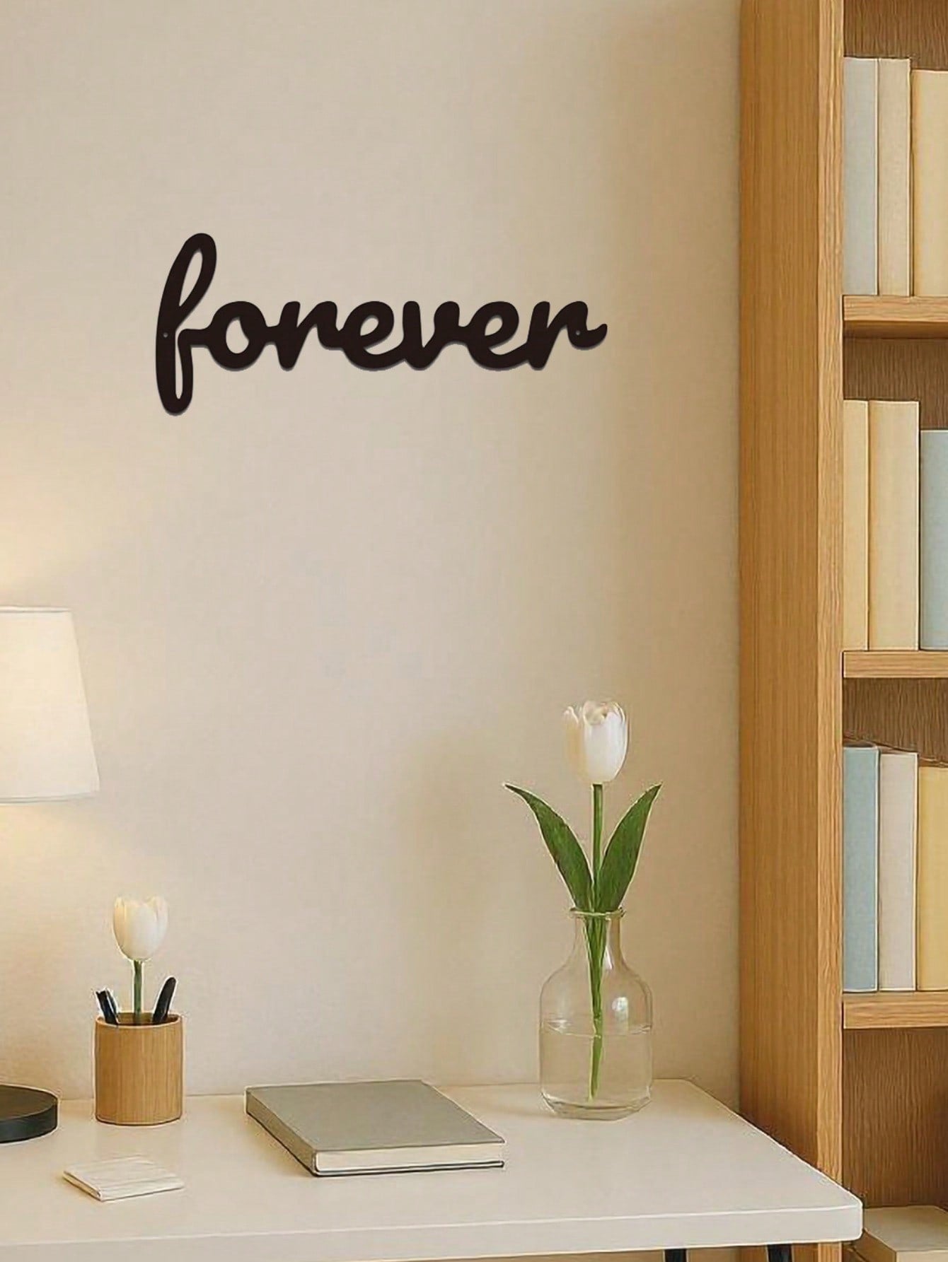 This "Forever" modern home decor piece is perfect for bedrooms, living rooms, and bathrooms. Crafted with premium materials and century-old baking paint technology, it features waterproof, rust-resistant, and fade-proof properties. The sturdy design ensur