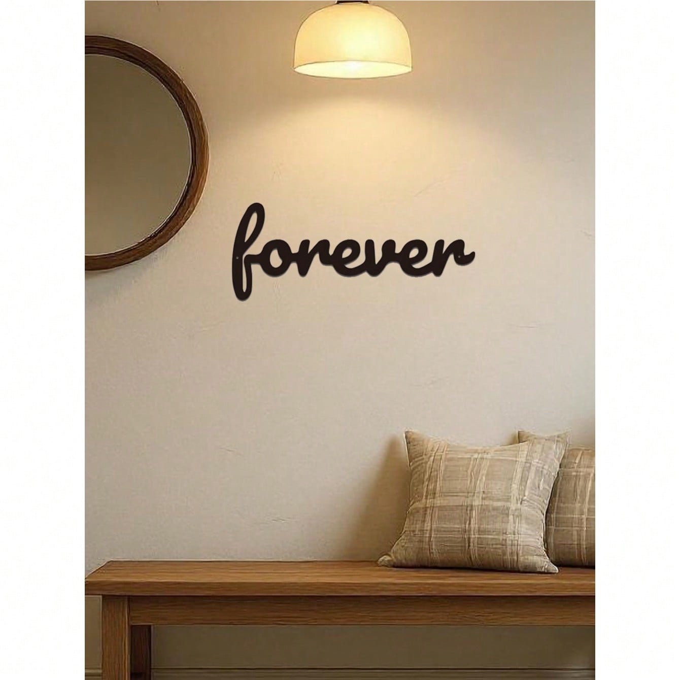 This "Forever" modern home decor piece is perfect for bedrooms, living rooms, and bathrooms. Crafted with premium materials and century-old baking paint technology, it features waterproof, rust-resistant, and fade-proof properties. The sturdy design ensur