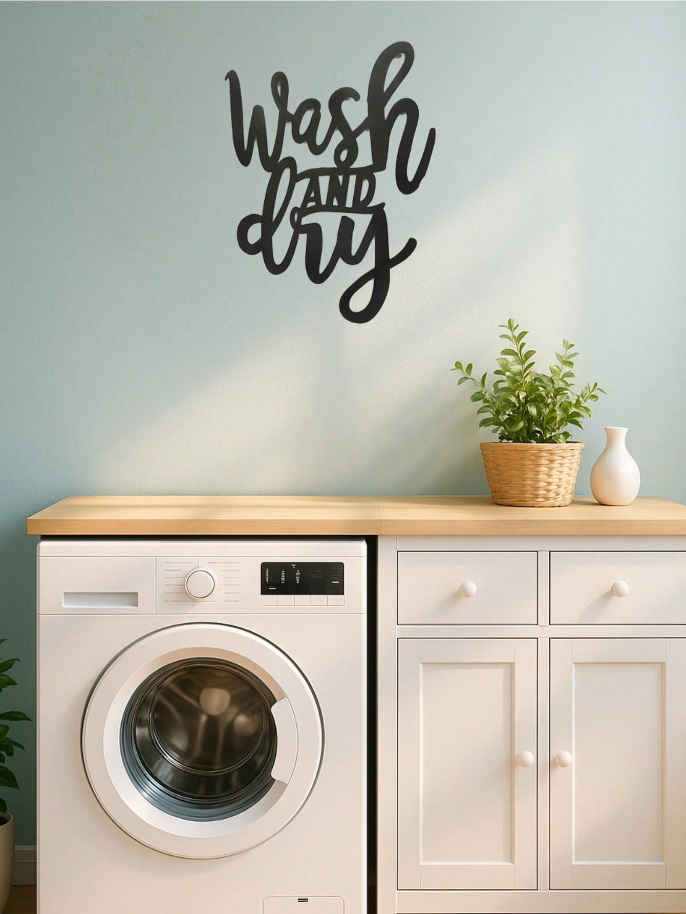Refined text: "Wash and Dry" Rustic Metal Wall Art - Charming decorative piece perfect for laundry rooms and bathrooms, 室内版本：Suitable for modern home decor, home decoration, room decor, bedroom decor, bathroom decor, waterproof, rust proof and durable,wal Main image