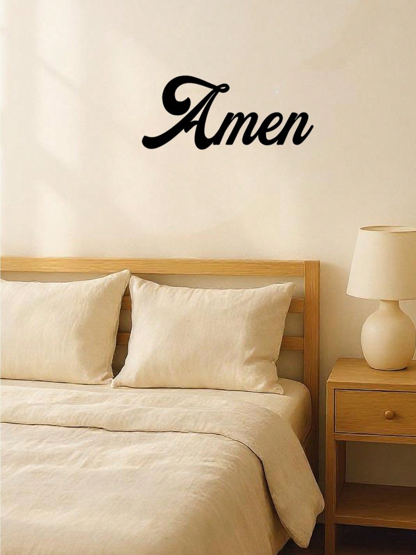 Iron 'AMEN' Wall Art - Minimalist Black Metal Letter Decor for Living Room & Bedroom, Personalized Gift Idea, 室内版本：Suitable for modern home decor, home decoration, room decor, bedroom decor, bathroom decor, waterproof, rust proof and durable,wall decor， b Main image