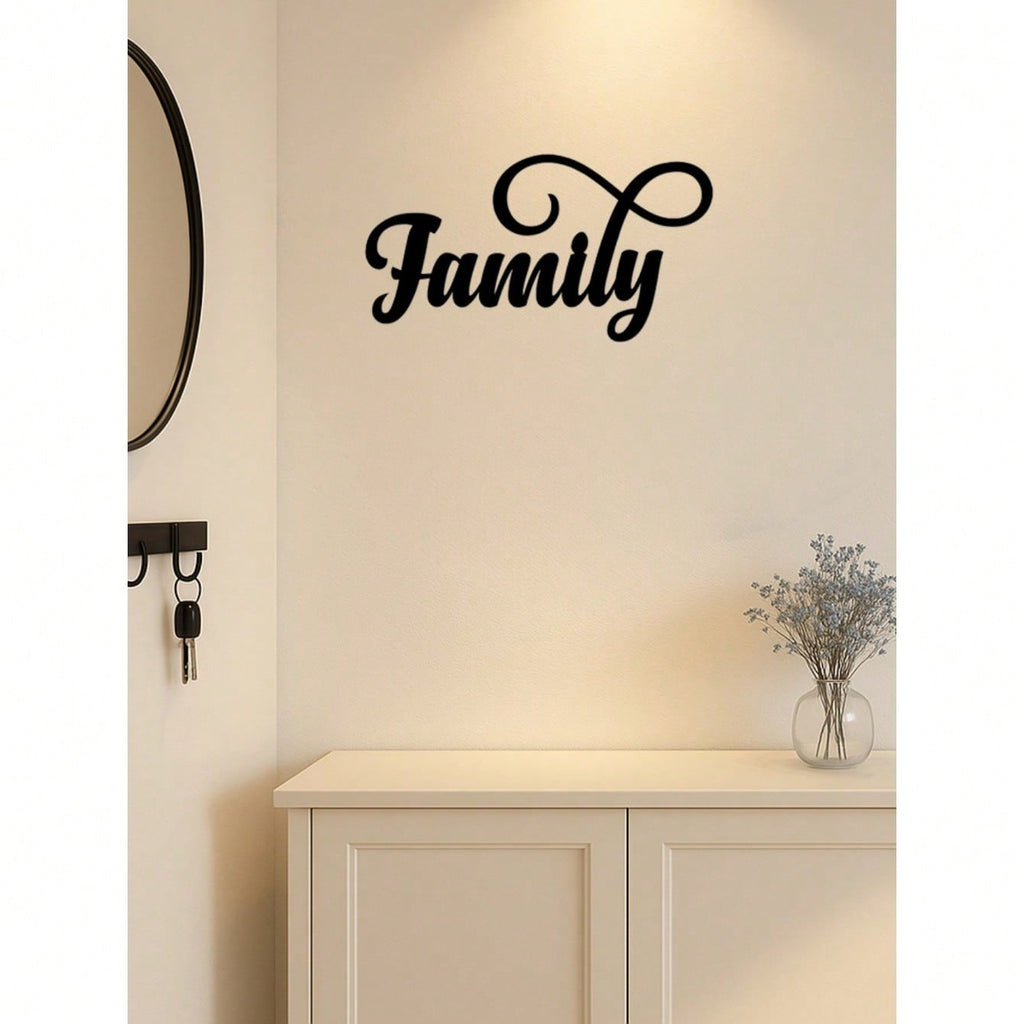 1PC Black Metal "Family" Wall Art, a premium choice for home decor. Its minimalist design paired with the heartwarming "Family" inscription embodies unity and harmony, infusing modern spaces with artistic elegance and emotional warmth,Suitable for modern