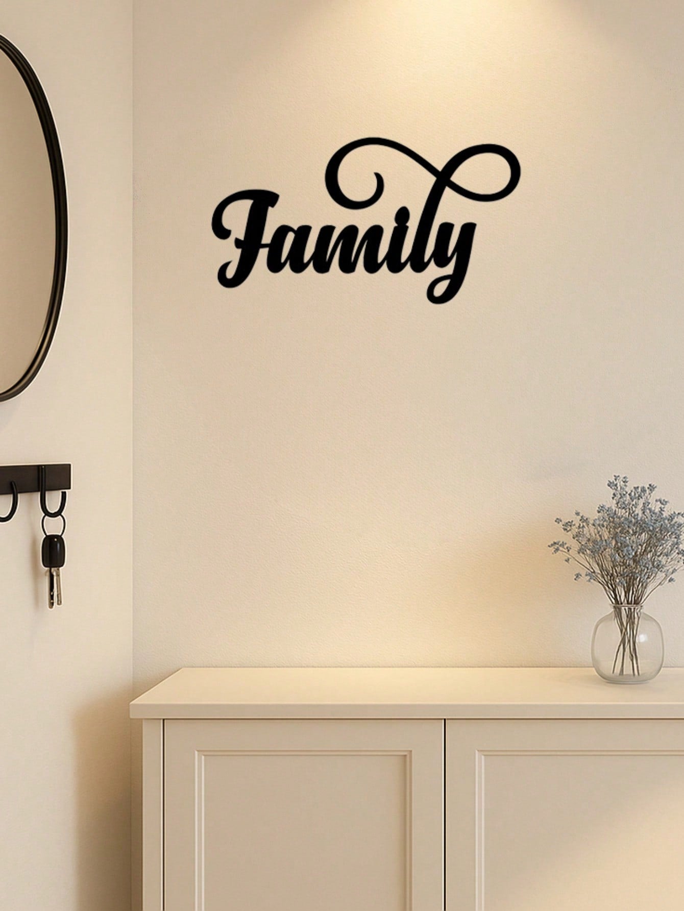 1PC Black Metal "Family" Wall Art, a premium choice for home decor. Its minimalist design paired with the heartwarming "Family" inscription embodies unity and harmony, infusing modern spaces with artistic elegance and emotional warmth,Suitable for modern