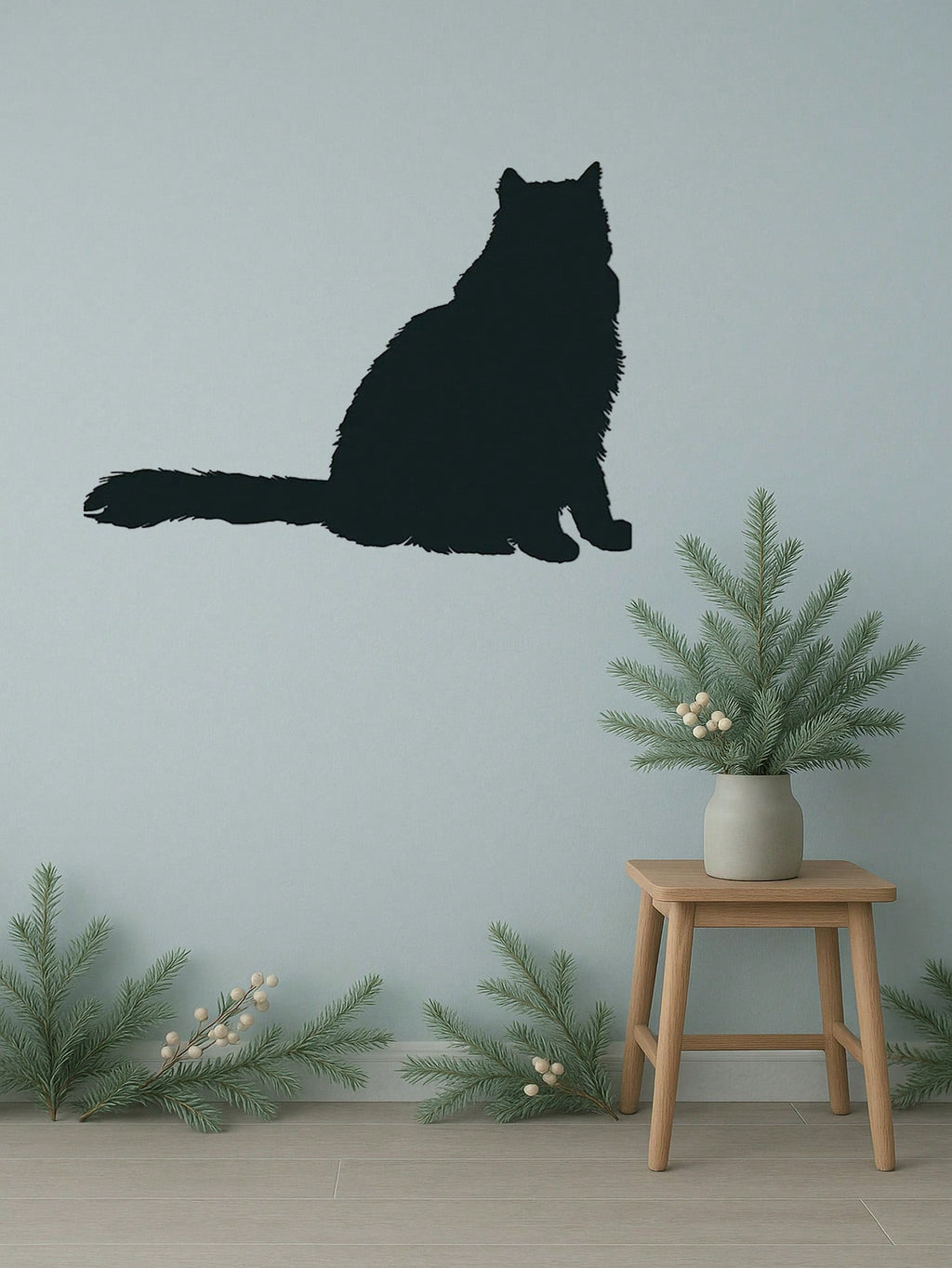 1 Pc Metal Wall Panel of Stretching Cat | Exquisite Cat Silhouette Wall Decoration Sticker. This graceful iron art silhouette showcases a fascinating hanging wall art. It adds a touch of charm and playfulness, creating a captivating atmosphere in your spa