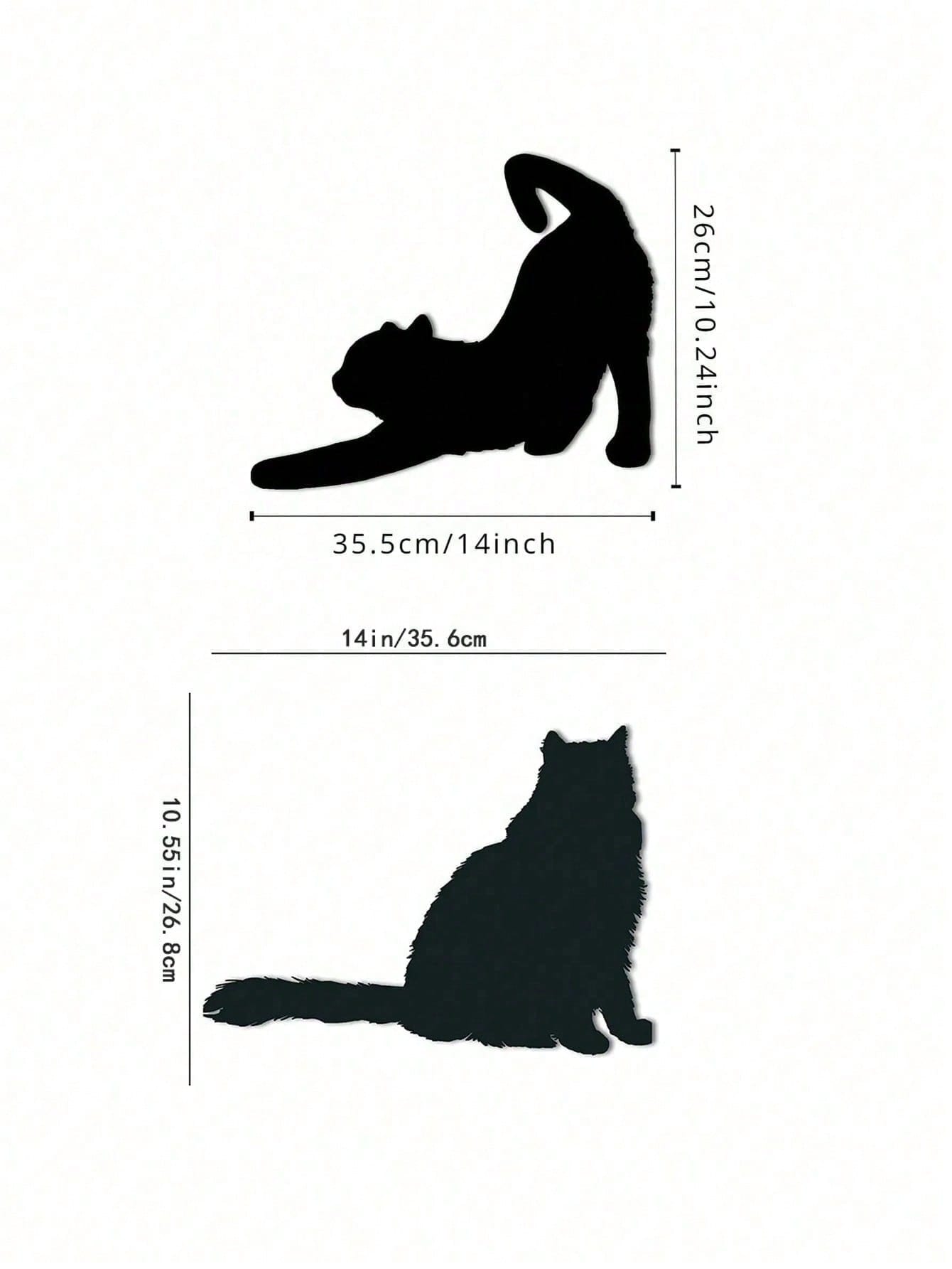 1 Pc Metal Wall Panel of Stretching Cat | Exquisite Cat Silhouette Wall Decoration Sticker. This graceful iron art silhouette showcases a fascinating hanging wall art. It adds a touch of charm and playfulness, creating a captivating atmosphere in your spa