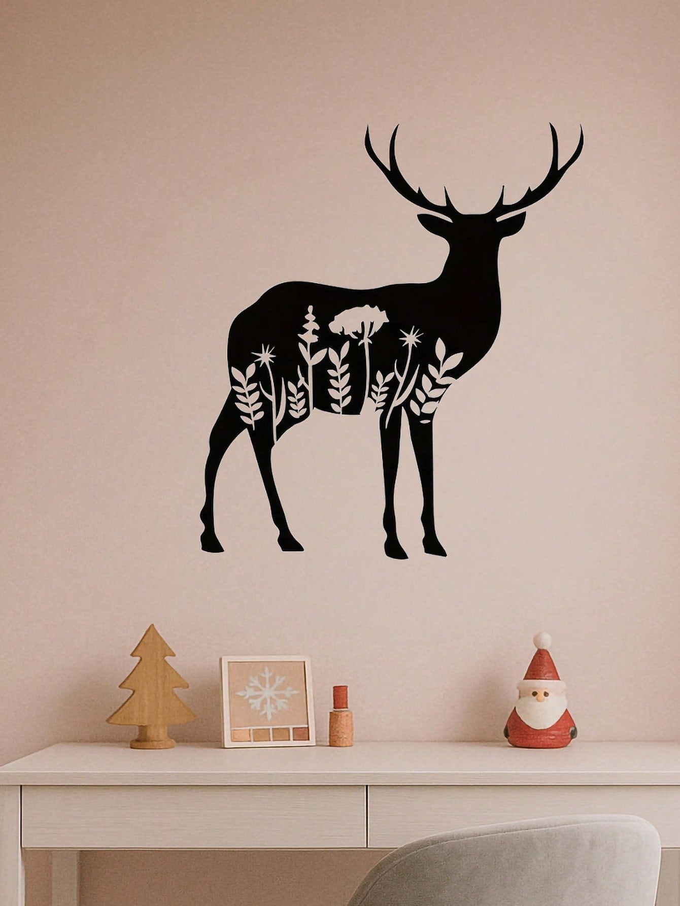 1PC Botanical Elk Metal Wall Hanging - Laser Cut Forest Animal with Floral Motifs, Nature-Themed Decor for Garden & Living Room, Wilderness Lover Gift, Suitable for Christmas, Halloween, Thanksgiving, Valentine's Day Gifts, Suitable for Modern Home Decor, Main image