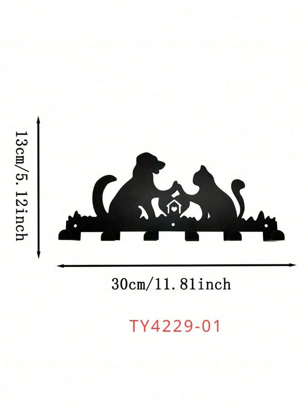 1PC Cozy Hearth Pet Hooks - Laser Cut Dog & Cat Warming By Fireplace Scene, 6-Hook Wall Organizer for Leashes & Mittens, Rustic Farmhouse Entryway Decor, Suitable for Christmas, Halloween, Thanksgiving, Valentine's Day Gifts, Suitable for Modern Home Deco