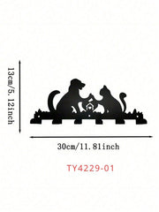 1PC Cozy Hearth Pet Hooks - Laser Cut Dog & Cat Warming By Fireplace Scene, 6-Hook Wall Organizer for Leashes & Mittens, Rustic Farmhouse Entryway Decor, Suitable for Christmas, Halloween, Thanksgiving, Valentine's Day Gifts, Suitable for Modern Home Deco