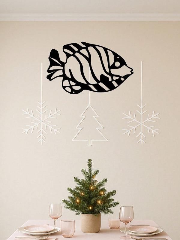 1PC Whimsical Ugly Fish Metal Wall Art - Laser Cut Wrought Iron Sculpture with Unique Character, Playful Underwater Decor for Garden & Nursery, Conversation Starter Gift, Suitable for Christmas, Halloween, Thanksgiving, Valentine's Day Gifts, Suitable for