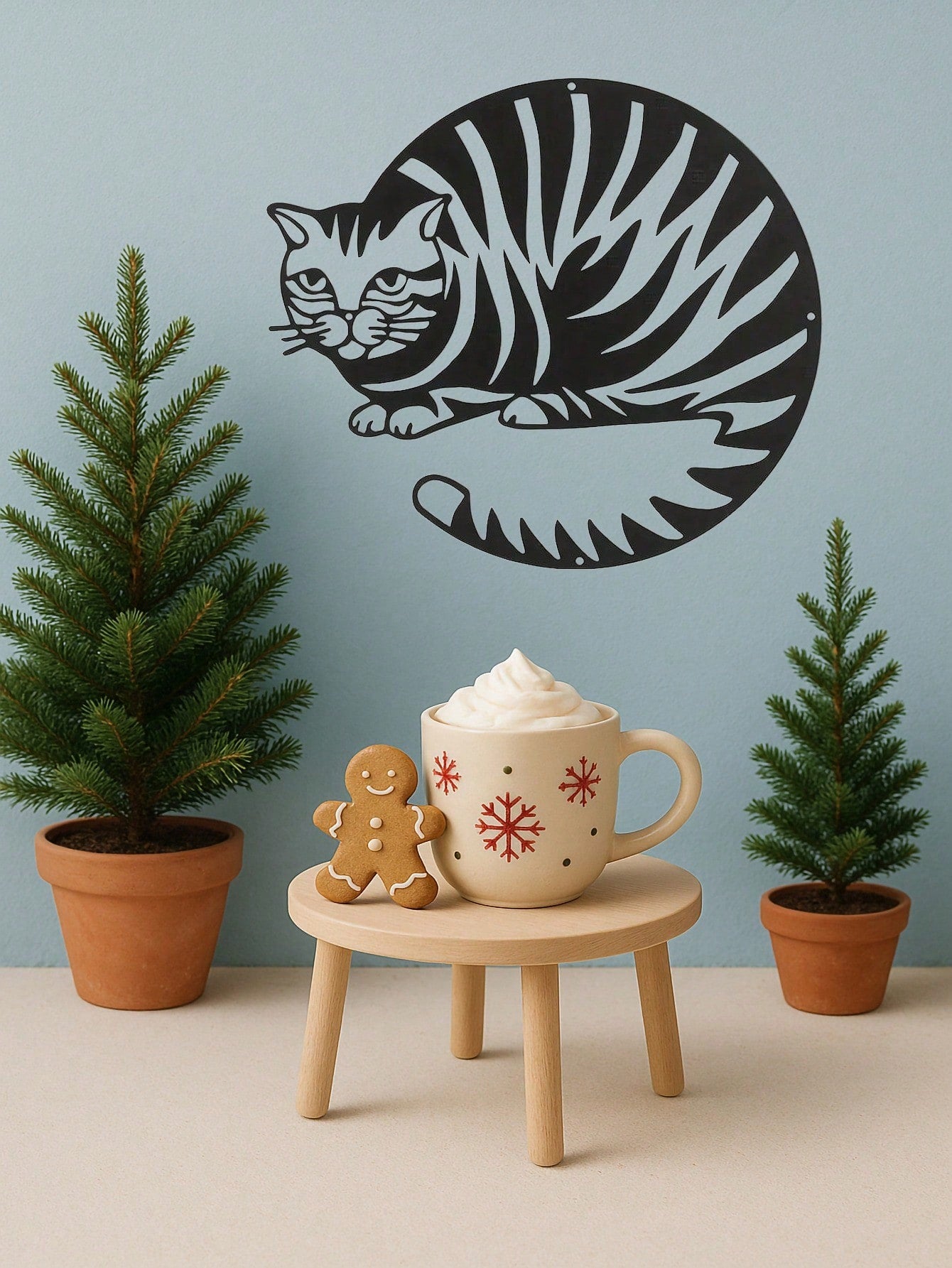 1PC Geometric Cat Wall Art - Mid-Century Modern Metal Silhouette with Angular Lines, Laser Cut Feline Decor for Living Room & Office, Cat Lover Gift,Suitable for Christmas, Halloween, Thanksgiving, Valentine's Day Gifts, Suitable for Modern Home Decor, Ho