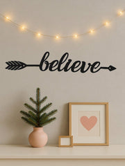 1PC Believe Archery Wall Art - Laser Cut Arrow & Bow with Inspirational Motif, Wrought Iron Office Decor for Study Room or Gym, Graduation Gift, Suitable for Christmas, Halloween, Thanksgiving, Valentine's Day Gifts, Suitable for Modern Home Decor, Home D