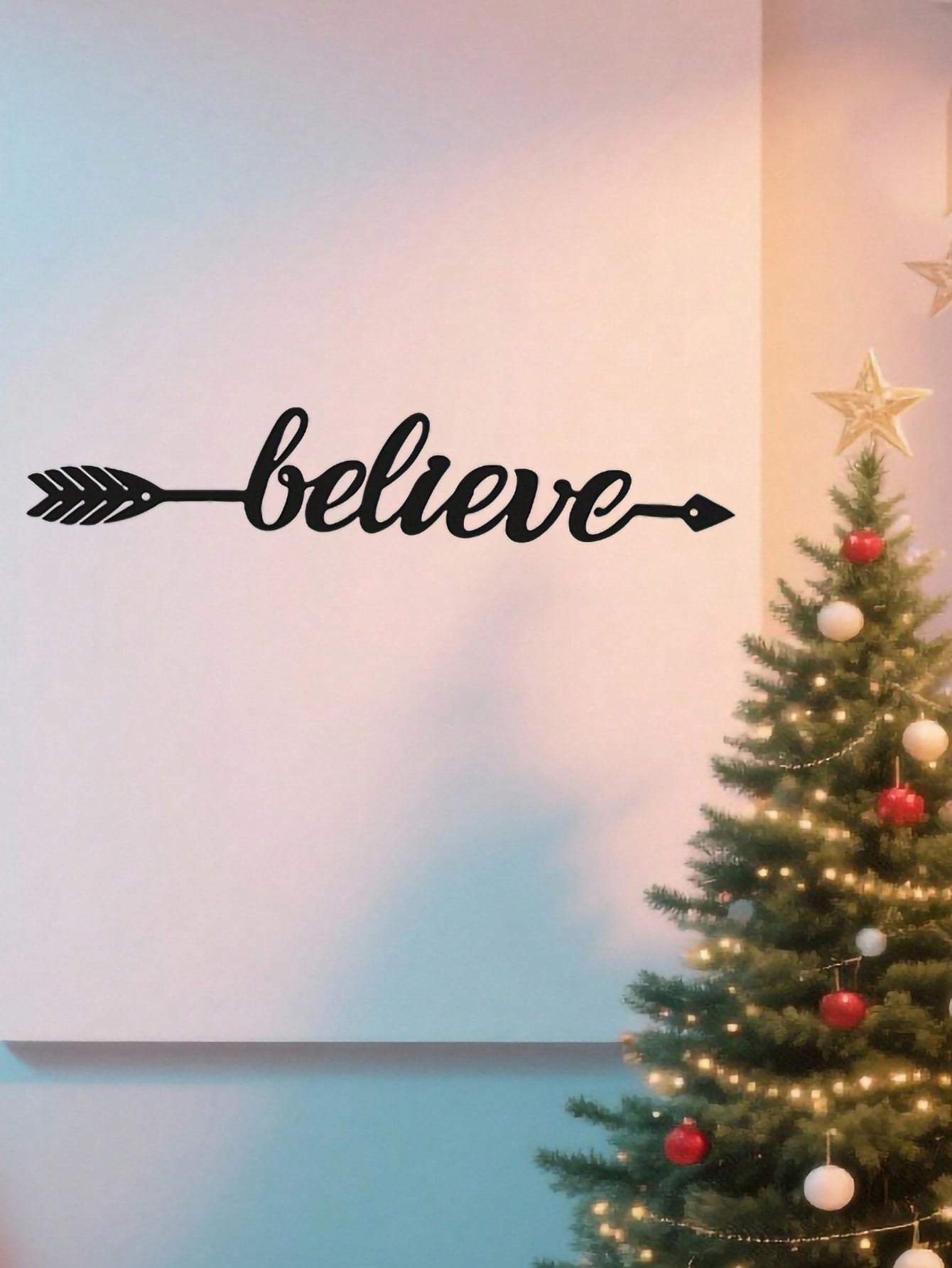 1PC Believe Archery Wall Art - Laser Cut Arrow & Bow with Inspirational Motif, Wrought Iron Office Decor for Study Room or Gym, Graduation Gift, Suitable for Christmas, Halloween, Thanksgiving, Valentine's Day Gifts, Suitable for Modern Home Decor, Home D