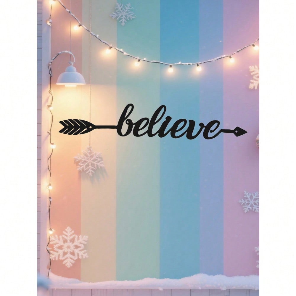 1PC Believe Archery Wall Art - Laser Cut Arrow & Bow with Inspirational Motif, Wrought Iron Office Decor for Study Room or Gym, Graduation Gift, Suitable for Christmas, Halloween, Thanksgiving, Valentine's Day Gifts, Suitable for Modern Home Decor, Home D