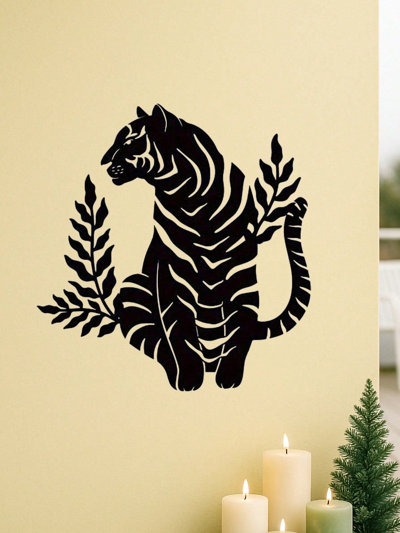 1pc Bohemian Tiger Metal Wall Art - Striking wild cat decor featuring intricate wildlife artistry. Durable, waterproof metal wall decor perfect for living rooms, bedrooms & studies. An ideal housewarming gift with easy-remove installation.Suitable for mod