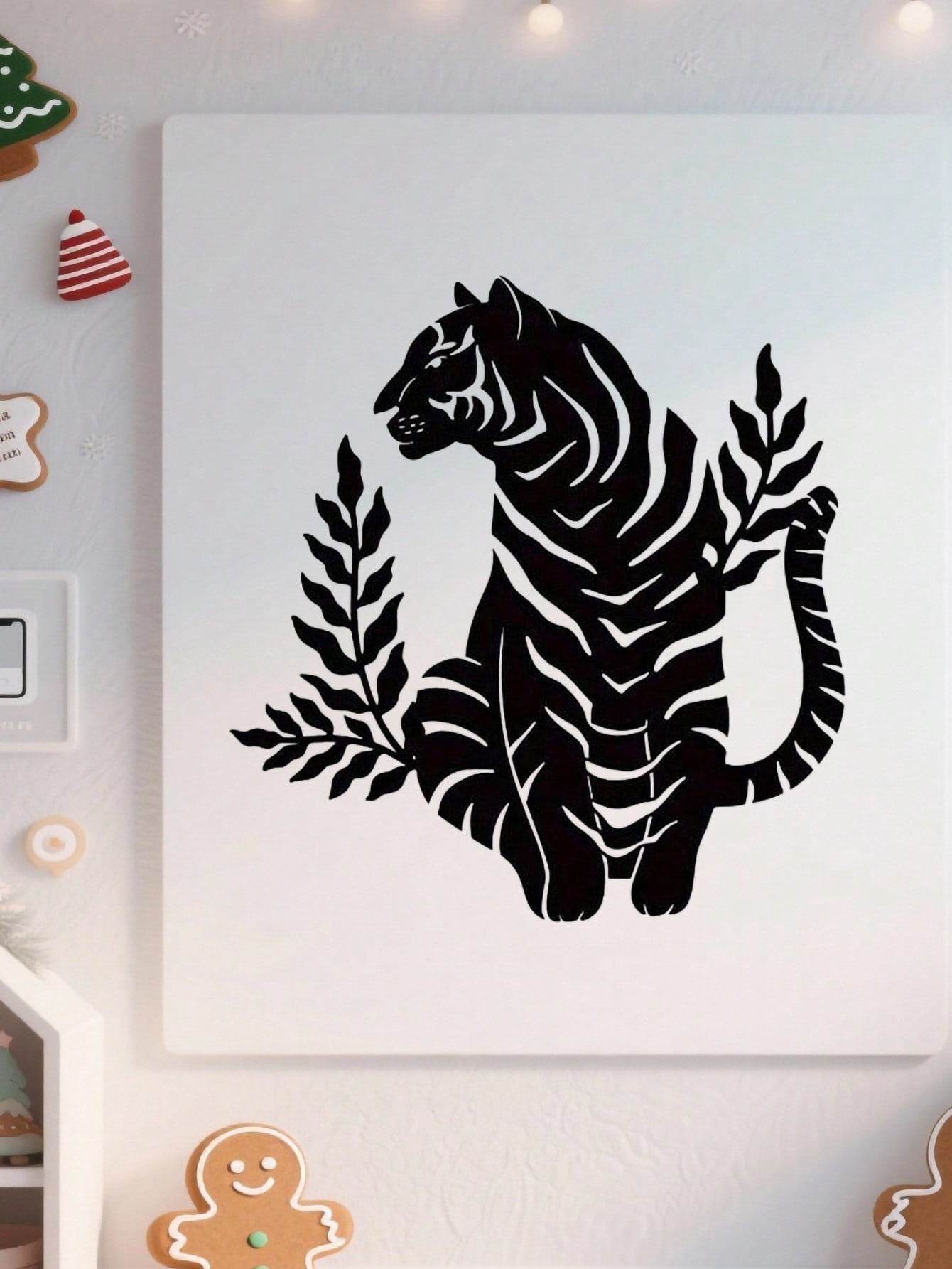 1pc Bohemian Tiger Metal Wall Art - Striking wild cat decor featuring intricate wildlife artistry. Durable, waterproof metal wall decor perfect for living rooms, bedrooms & studies. An ideal housewarming gift with easy-remove installation.Suitable for mod