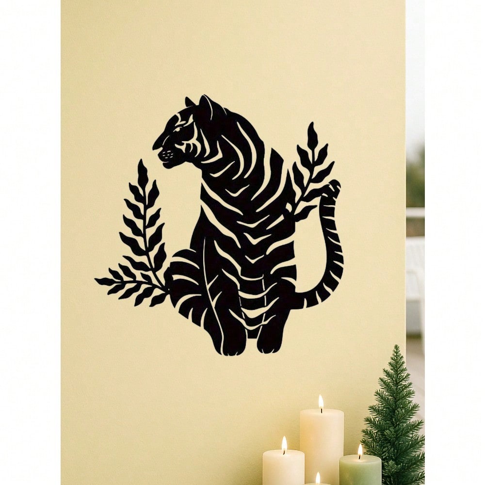1pc Bohemian Tiger Metal Wall Art - Striking wild cat decor featuring intricate wildlife artistry. Durable, waterproof metal wall decor perfect for living rooms, bedrooms & studies. An ideal housewarming gift with easy-remove installation.Suitable for mod