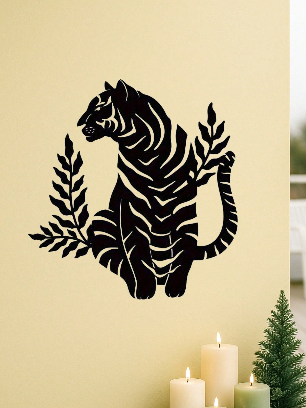1pc Bohemian Tiger Metal Wall Art - Striking wild cat decor featuring intricate wildlife artistry. Durable, waterproof metal wall decor perfect for living rooms, bedrooms & studies. An ideal housewarming gift with easy-remove installation.Suitable for mod