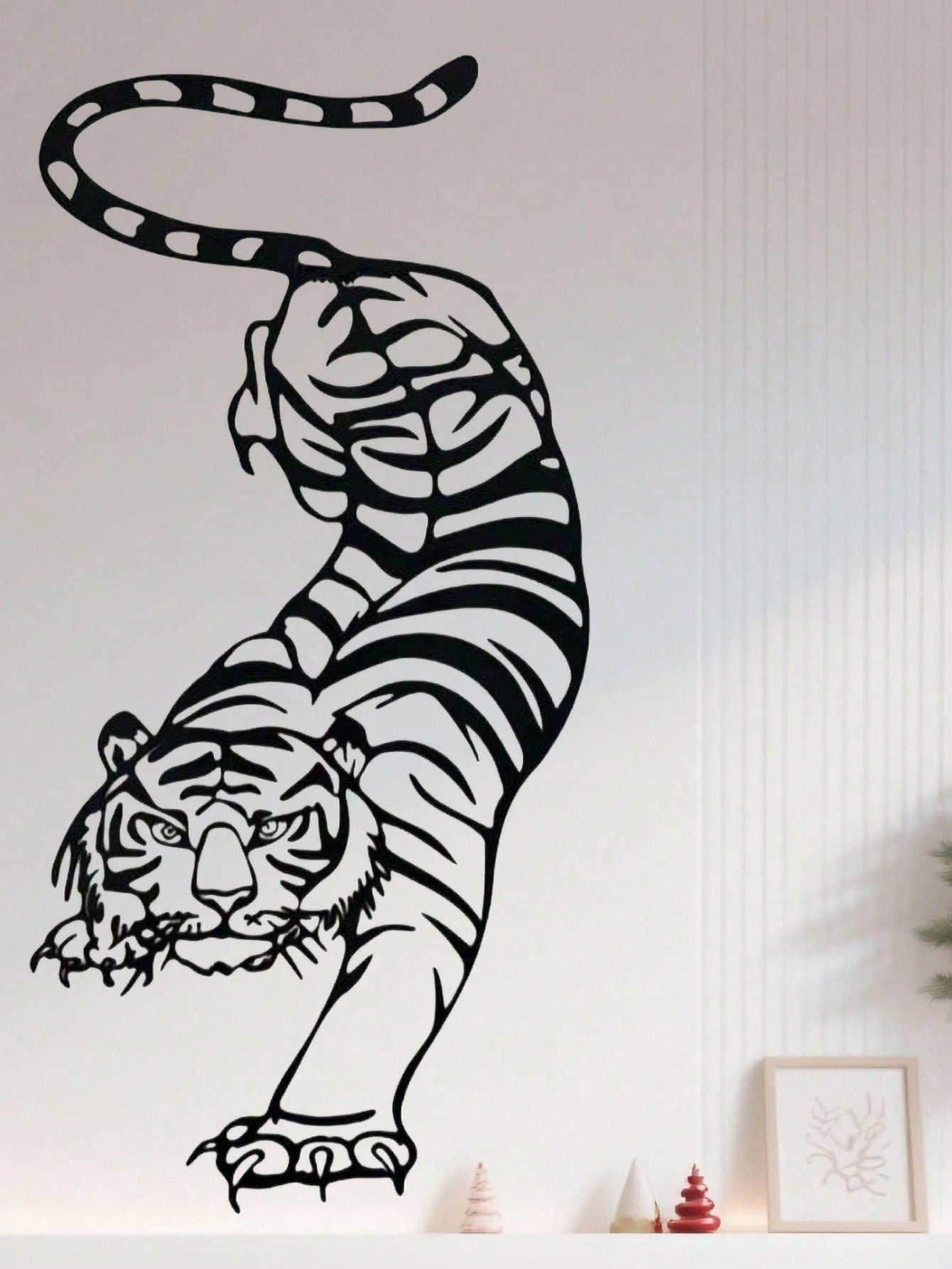 1PC Bohemian Tiger Metal Wall Art - Laser Cut Wild Cat with Filigree Detailing, Wrought Iron Jungle Decor for Living Room or Music Studio, Festival Gift, Suitable for Christmas, Halloween, Thanksgiving, Valentine's Day Gifts, Suitable for Modern Home Deco