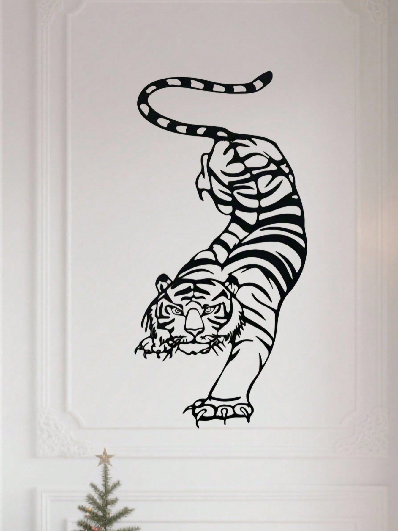 1PC Bohemian Tiger Metal Wall Art - Laser Cut Wild Cat with Filigree Detailing, Wrought Iron Jungle Decor for Living Room or Music Studio, Festival Gift, Suitable for Christmas, Halloween, Thanksgiving, Valentine's Day Gifts, Suitable for Modern Home Deco