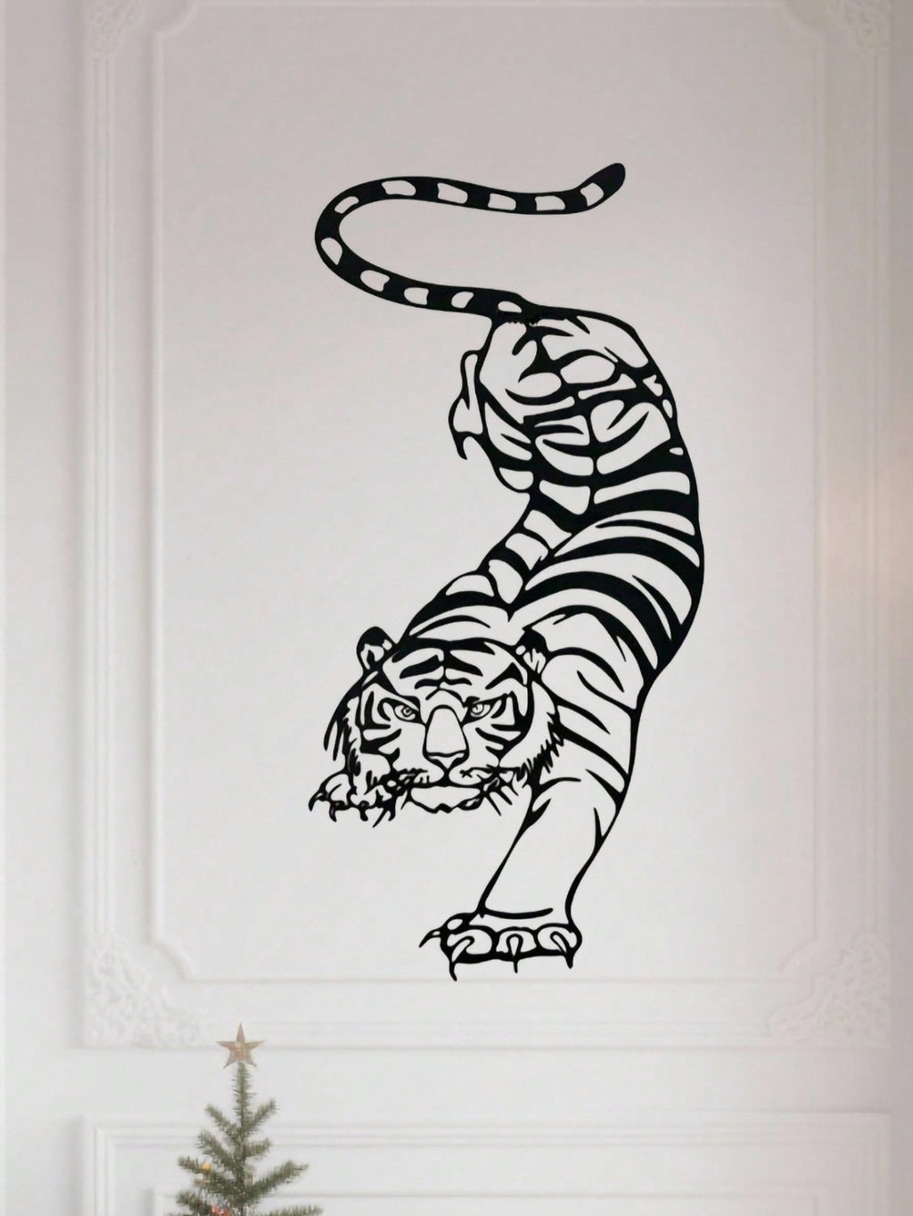 1PC Bohemian Tiger Metal Wall Art - Laser Cut Wild Cat with Filigree Detailing, Wrought Iron Jungle Decor for Living Room or Music Studio, Festival Gift, Suitable for Christmas, Halloween, Thanksgiving, Valentine's Day Gifts, Suitable for Modern Home Deco
