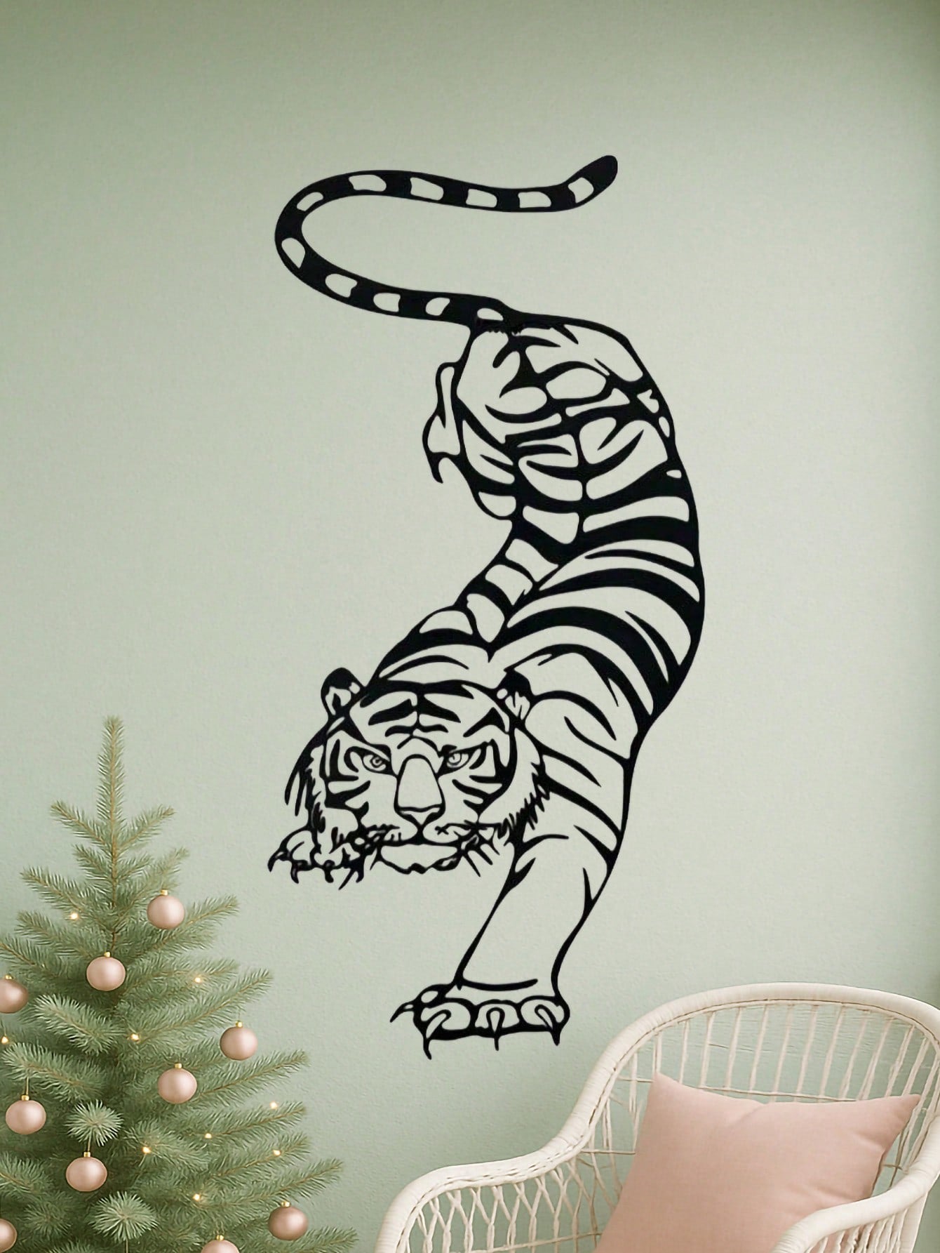 1PC Bohemian Tiger Metal Wall Art - Laser Cut Wild Cat with Filigree Detailing, Wrought Iron Jungle Decor for Living Room or Music Studio, Festival Gift, Suitable for Christmas, Halloween, Thanksgiving, Valentine's Day Gifts, Suitable for Modern Home Deco