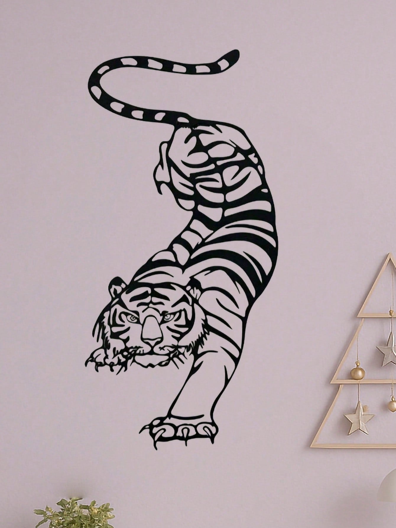 1PC Bohemian Tiger Metal Wall Art - Laser Cut Wild Cat with Filigree Detailing, Wrought Iron Jungle Decor for Living Room or Music Studio, Festival Gift, Suitable for Christmas, Halloween, Thanksgiving, Valentine's Day Gifts, Suitable for Modern Home Deco