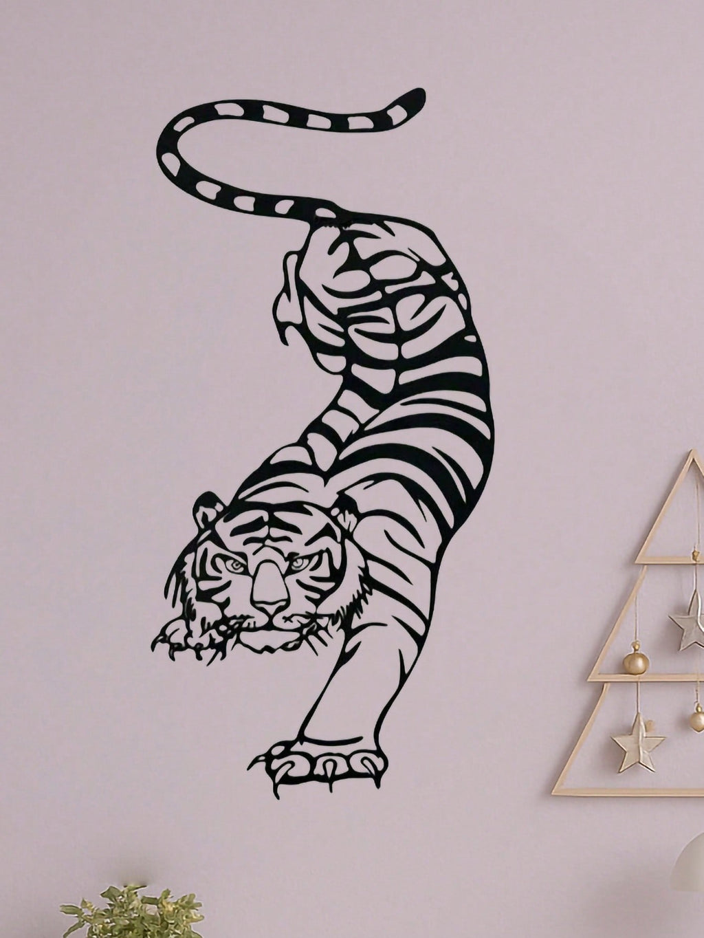 1PC Bohemian Tiger Metal Wall Art - Laser Cut Wild Cat with Filigree Detailing, Wrought Iron Jungle Decor for Living Room or Music Studio, Festival Gift, Suitable for Christmas, Halloween, Thanksgiving, Valentine's Day Gifts, Suitable for Modern Home Deco