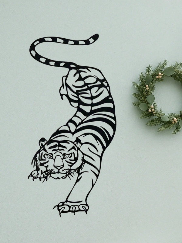 1PC Bohemian Tiger Metal Wall Art - Laser Cut Wild Cat with Filigree Detailing, Wrought Iron Jungle Decor for Living Room or Music Studio, Festival Gift, Suitable for Christmas, Halloween, Thanksgiving, Valentine's Day Gifts, Suitable for Modern Home Deco