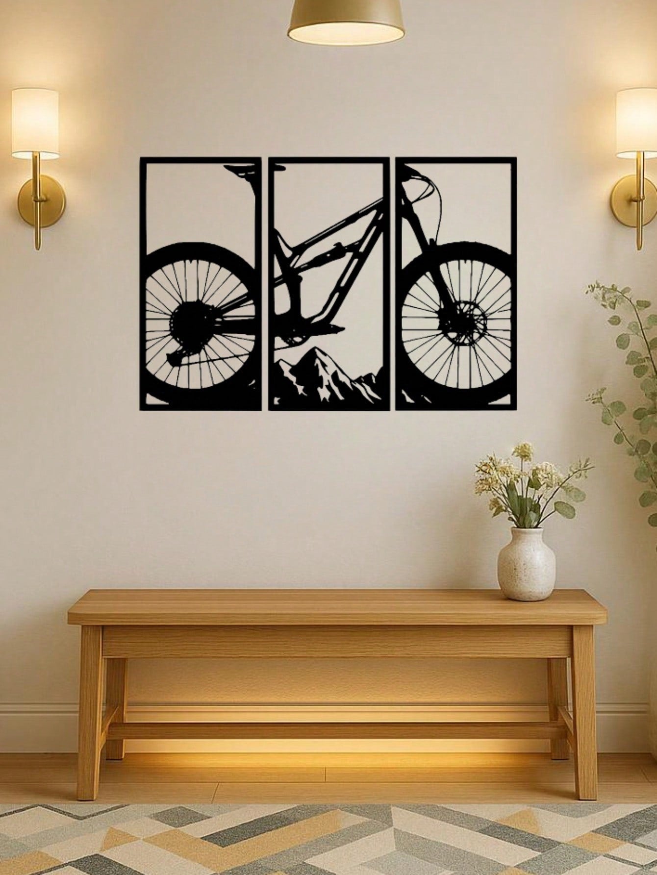 3 Pcs Of Mountain Bike And Musical Instrument Themed Metal Wall Art, Perfect For Modern Home Decor In Living Rooms, Offices, Music Classrooms, Or Restaurants. Suitable For Both Indoor And Outdoor Hanging,Suitable For Modern Home Decor, Home Decoration, Ro Main image
