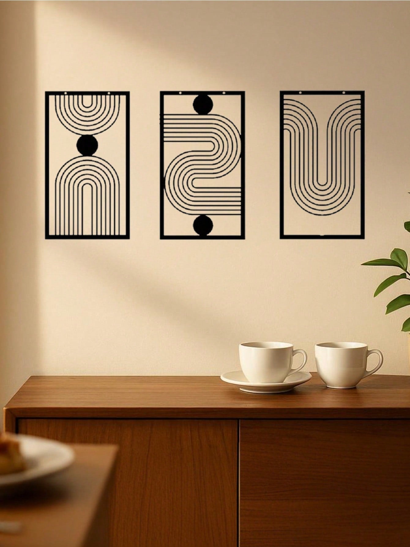 Three abstract geometric metal wall art pieces, perfect for living rooms, bedrooms, or studios. These iron crafts blend abstract shapes with artistic sophistication, showcasing unique decorative charm,Suitable for modern home decor, home decoration, room