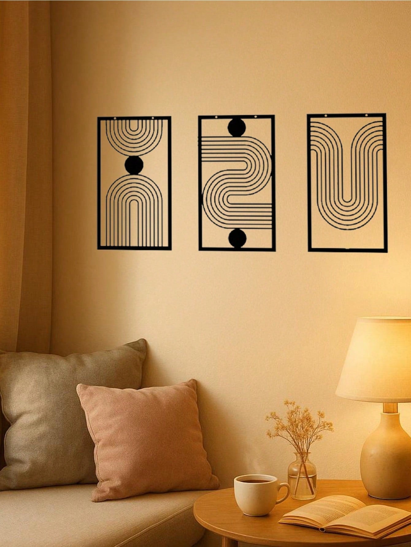 Three abstract geometric metal wall art pieces, perfect for living rooms, bedrooms, or studios. These iron crafts blend abstract shapes with artistic sophistication, showcasing unique decorative charm,Suitable for modern home decor, home decoration, room