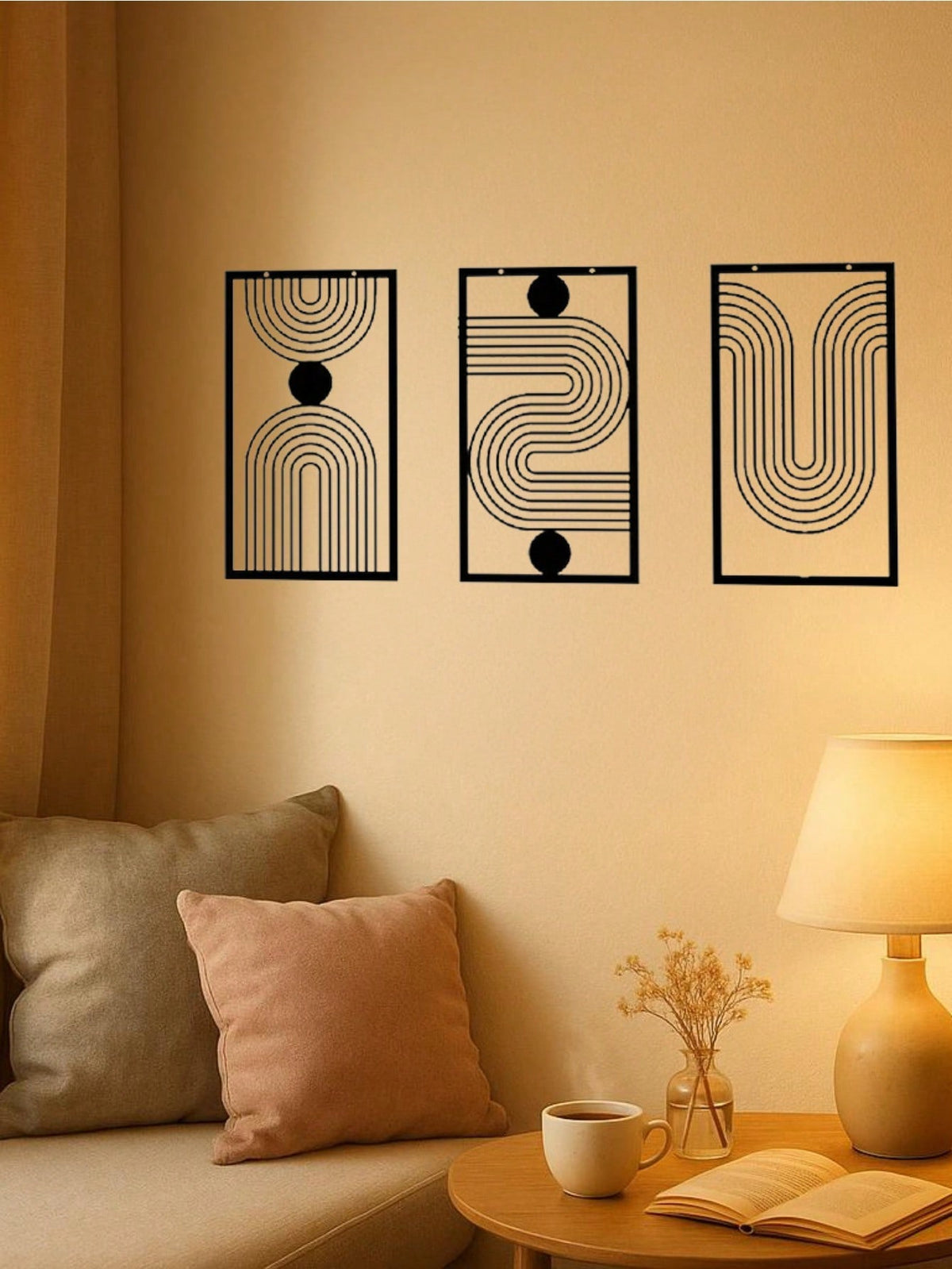 Three abstract geometric metal wall art pieces, perfect for living rooms, bedrooms, or studios. These iron crafts blend abstract shapes with artistic sophistication, showcasing unique decorative charm,Suitable for modern home decor, home decoration, room