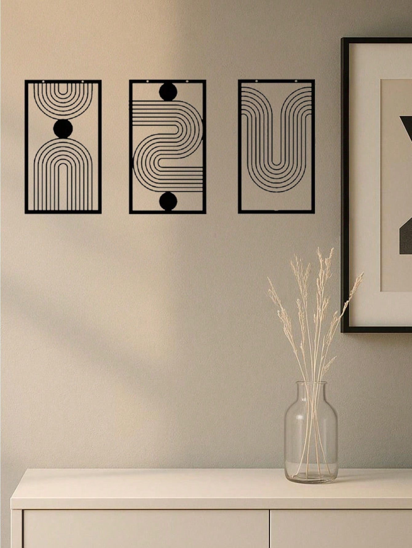 Three abstract geometric metal wall art pieces, perfect for living rooms, bedrooms, or studios. These iron crafts blend abstract shapes with artistic sophistication, showcasing unique decorative charm,Suitable for modern home decor, home decoration, room