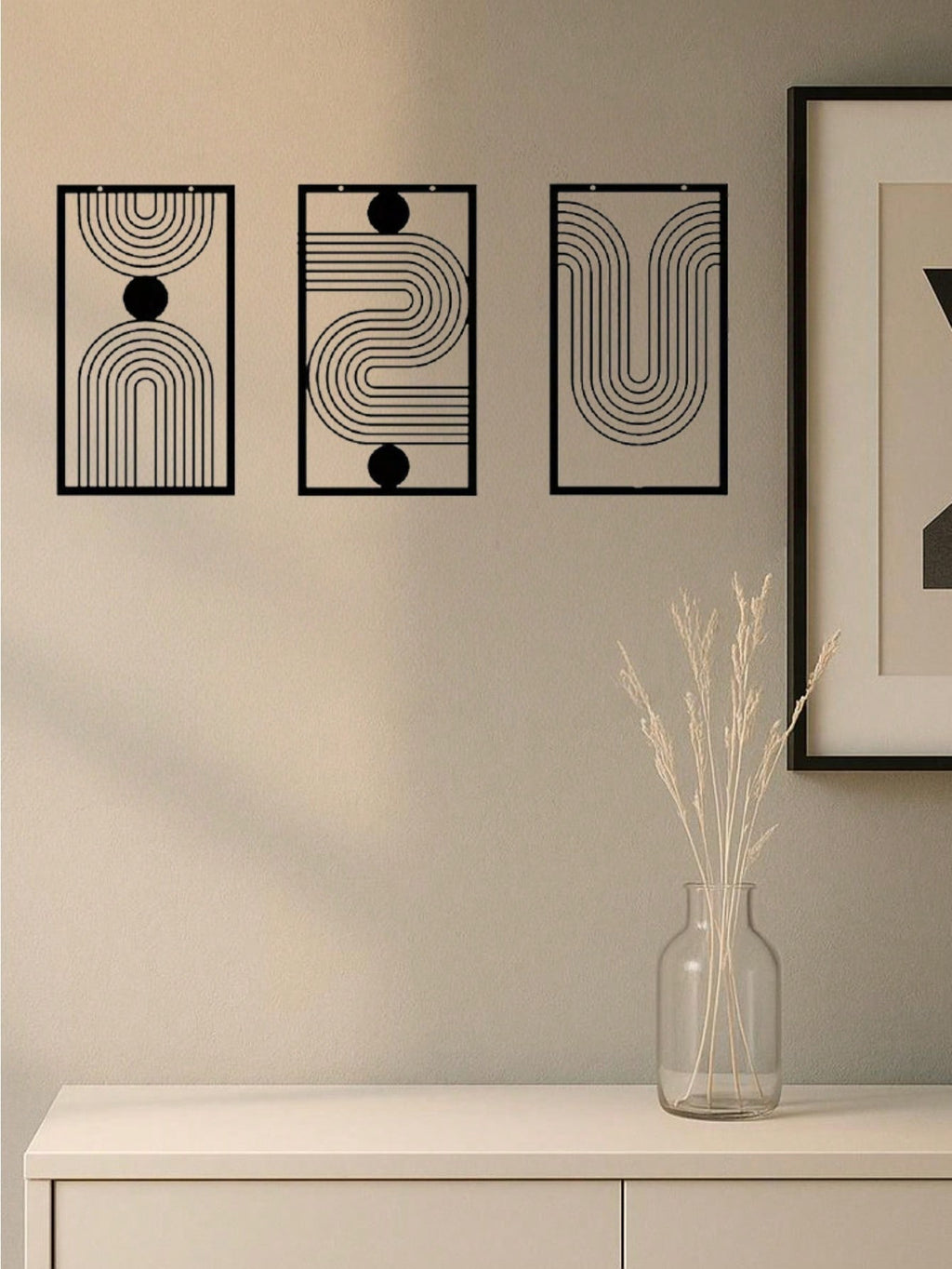Three abstract geometric metal wall art pieces, perfect for living rooms, bedrooms, or studios. These iron crafts blend abstract shapes with artistic sophistication, showcasing unique decorative charm,Suitable for modern home decor, home decoration, room