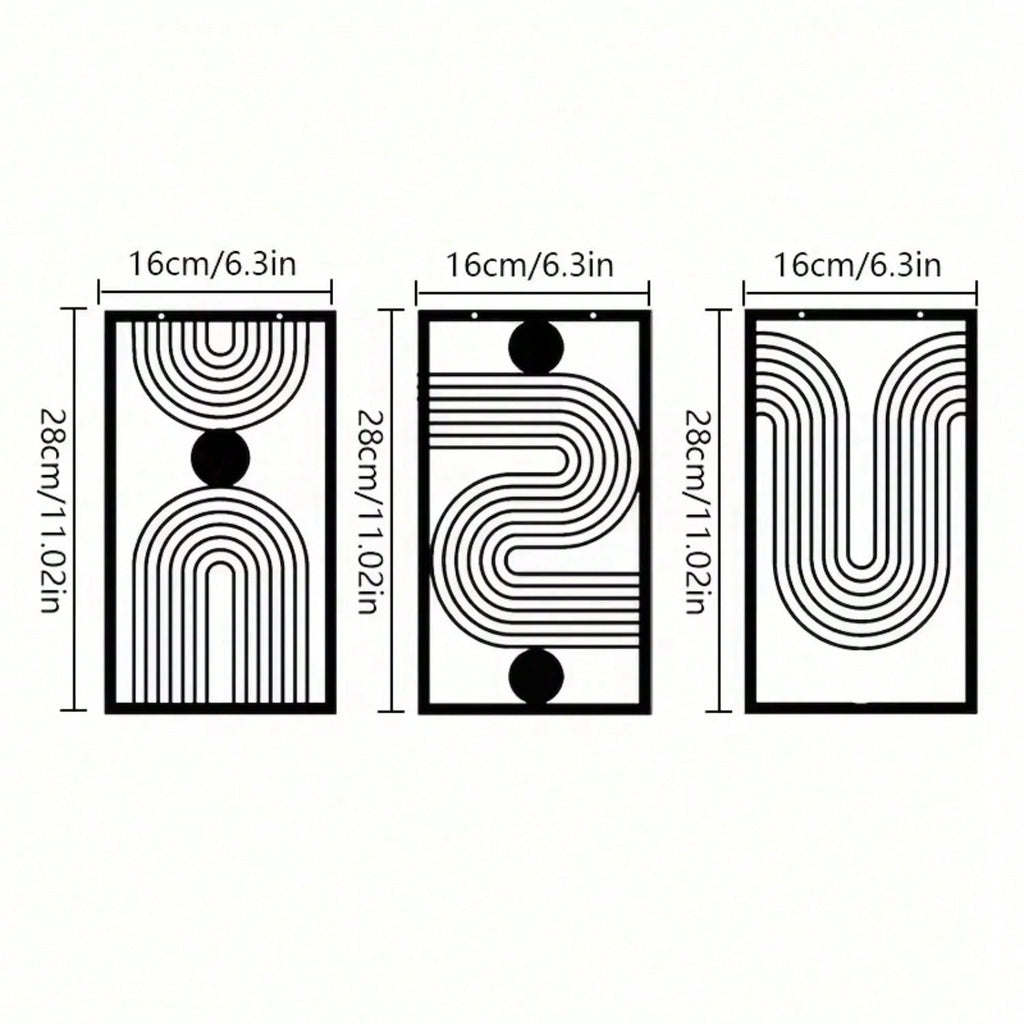 Three abstract geometric metal wall art pieces, perfect for living rooms, bedrooms, or studios. These iron crafts blend abstract shapes with artistic sophistication, showcasing unique decorative charm,Suitable for modern home decor, home decoration, room