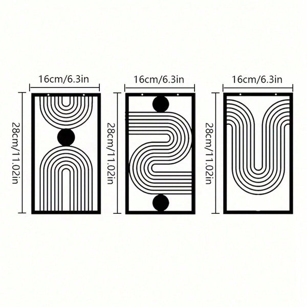 Three abstract geometric metal wall art pieces, perfect for living rooms, bedrooms, or studios. These iron crafts blend abstract shapes with artistic sophistication, showcasing unique decorative charm,Suitable for modern home decor, home decoration, room