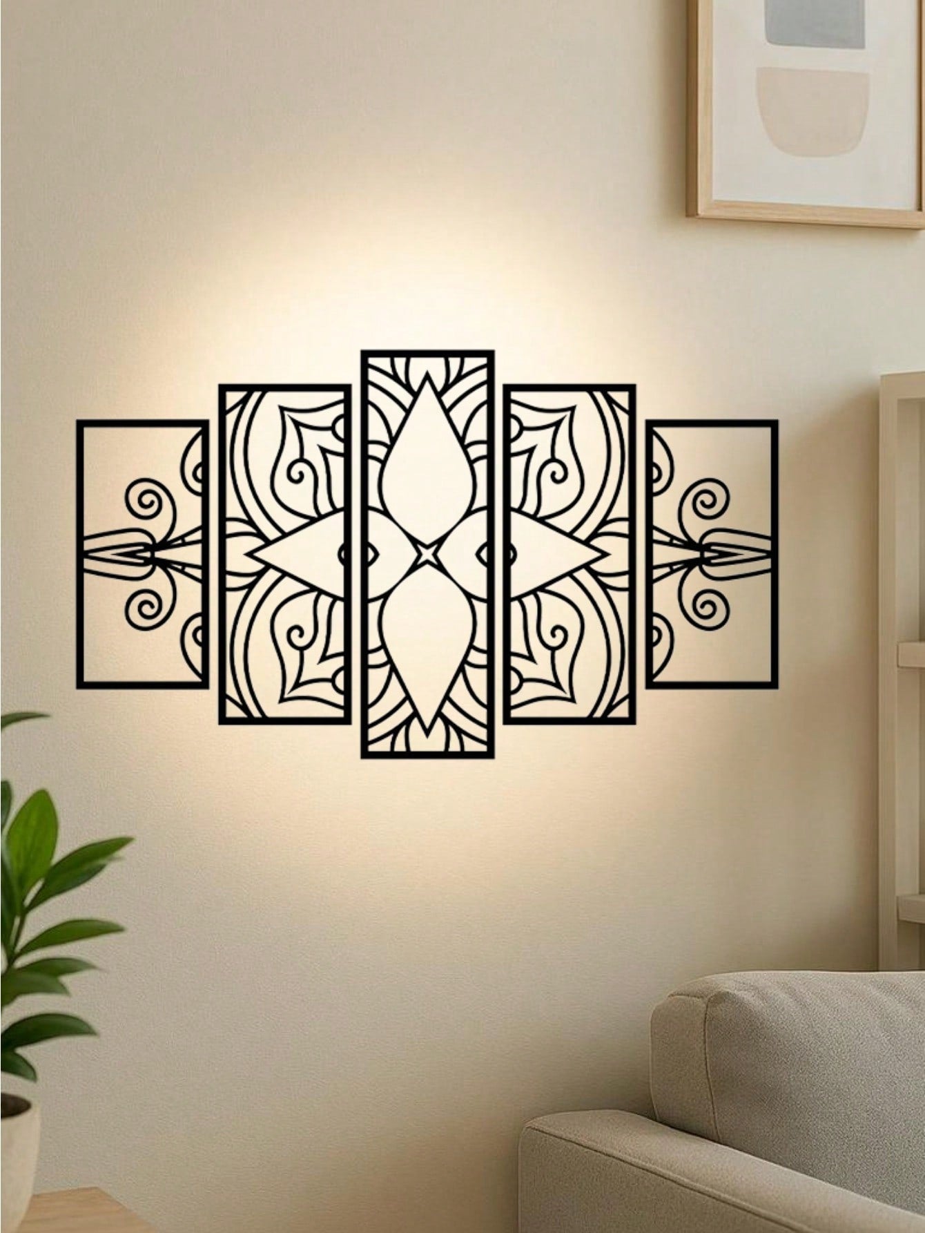A set of 5 exquisite laser-cut metal mandala wall art pieces. Perfect for enhancing living rooms, studios, and various settings. Spectacular visual appeal with easy installation,Suitable for modern home decor, home decoration, room decor, bedroom decor, b Main image