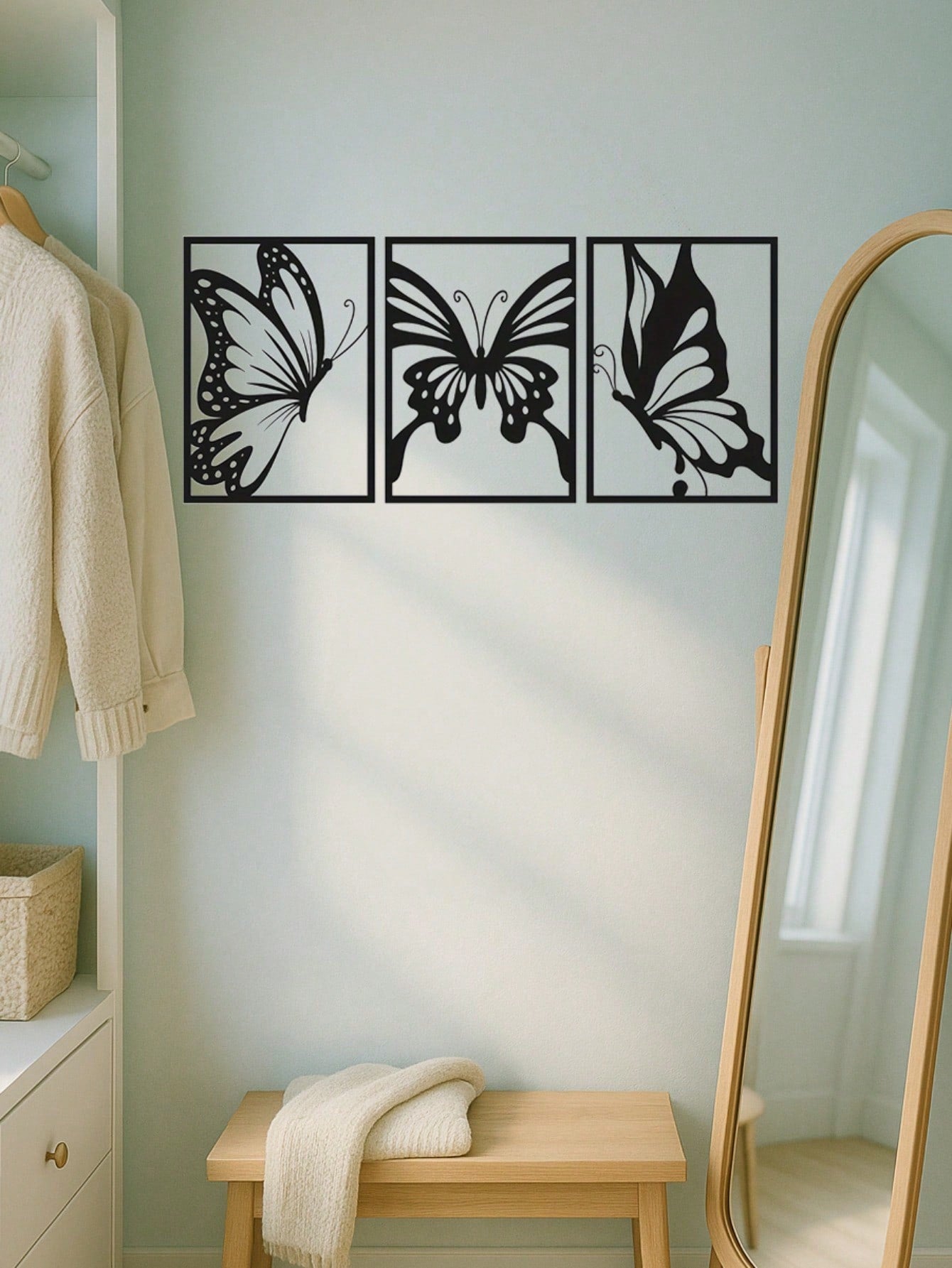 3-Piece Butterfly Metal Wall Art - Modern home decor perfect for bedrooms, living rooms, or bathrooms. Crafted with waterproof, rustproof, and fade-resistant materials, featuring a century-old baked paint finish for exceptional durability and quality. Eas