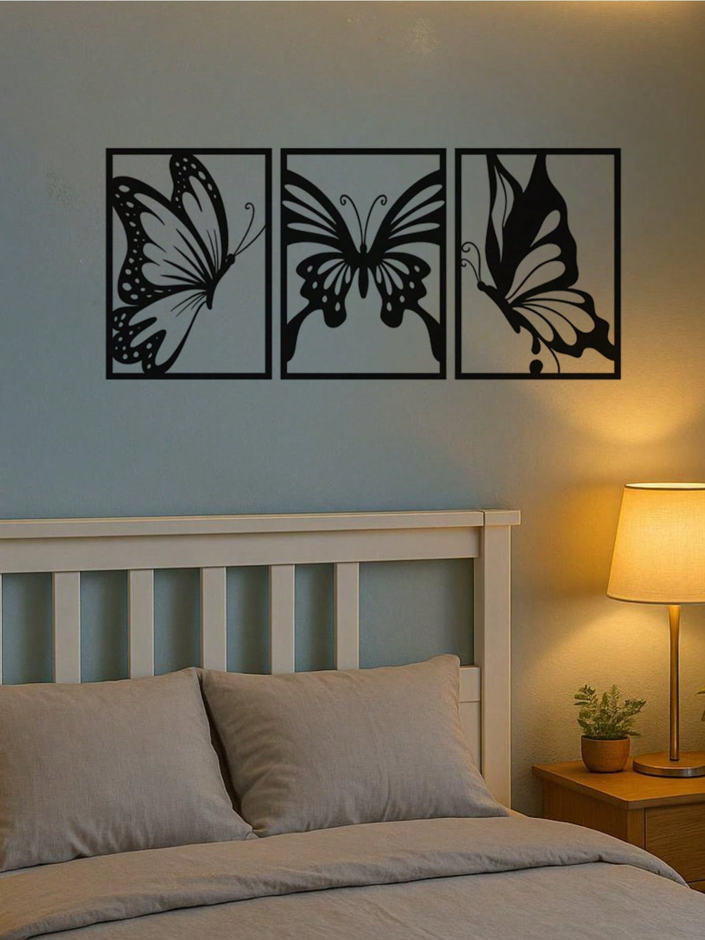 3-Piece Butterfly Metal Wall Art - Modern home decor perfect for bedrooms, living rooms, or bathrooms. Crafted with waterproof, rustproof, and fade-resistant materials, featuring a century-old baked paint finish for exceptional durability and quality. Eas