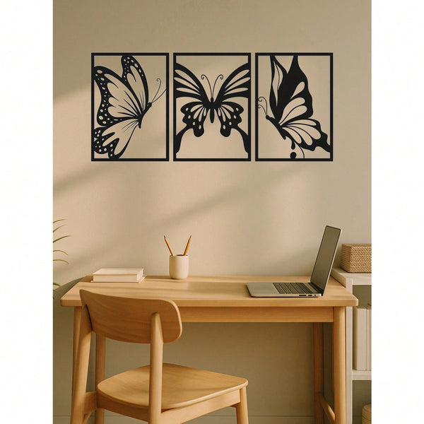 3-Piece Butterfly Metal Wall Art - Modern home decor perfect for bedrooms, living rooms, or bathrooms. Crafted with waterproof, rustproof, and fade-resistant materials, featuring a century-old baked paint finish for exceptional durability and quality. Eas