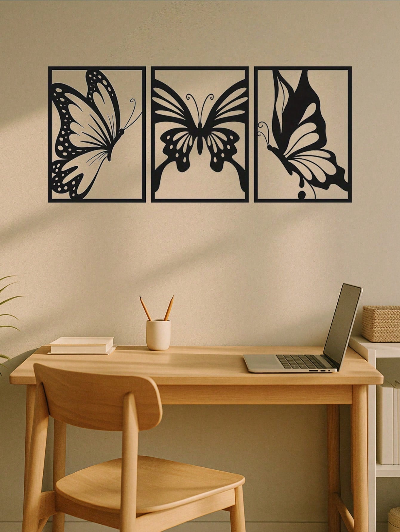 3-Piece Butterfly Metal Wall Art - Modern home decor perfect for bedrooms, living rooms, or bathrooms. Crafted with waterproof, rustproof, and fade-resistant materials, featuring a century-old baked paint finish for exceptional durability and quality. Eas Main image