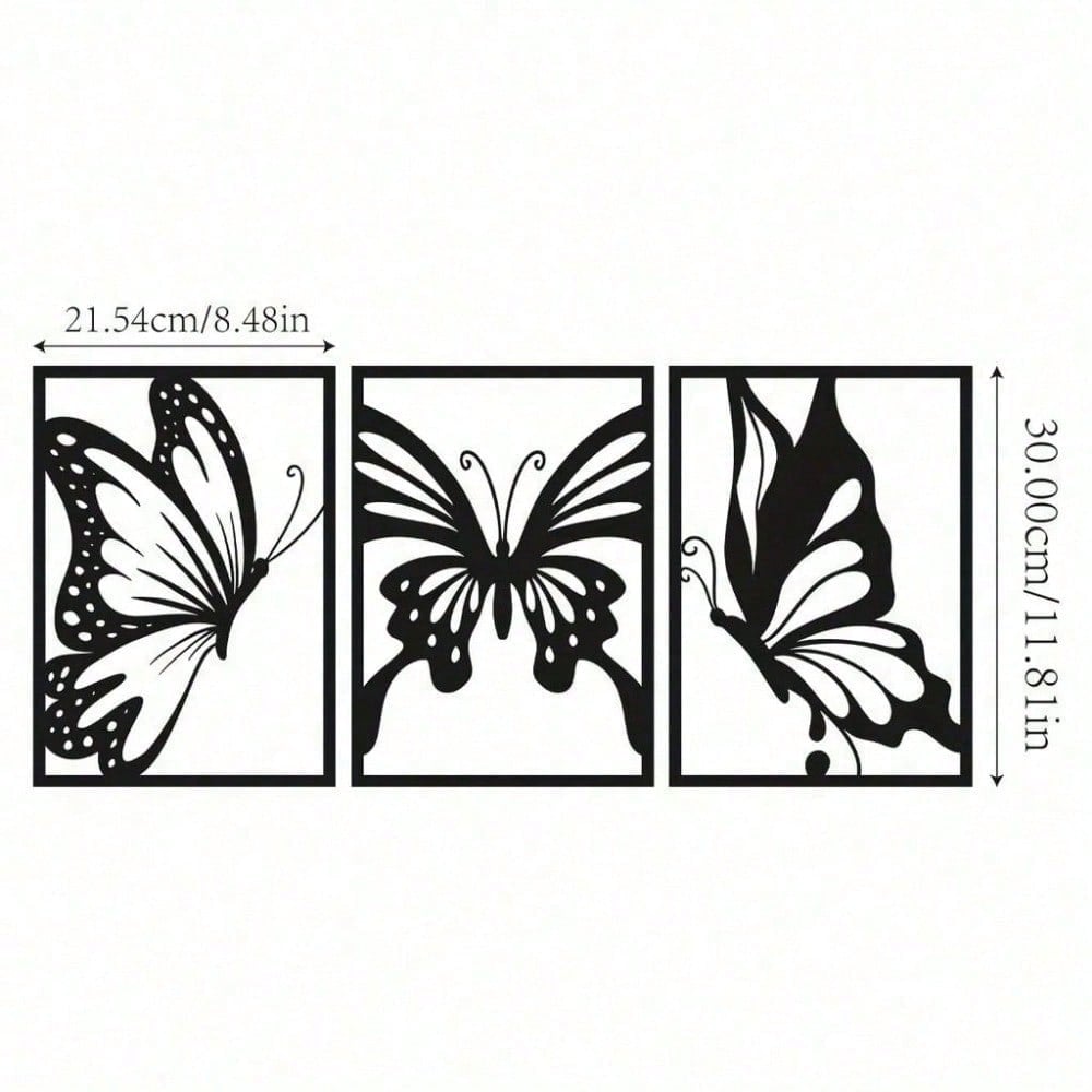 3-Piece Butterfly Metal Wall Art - Modern home decor perfect for bedrooms, living rooms, or bathrooms. Crafted with waterproof, rustproof, and fade-resistant materials, featuring a century-old baked paint finish for exceptional durability and quality. Eas Secondary image