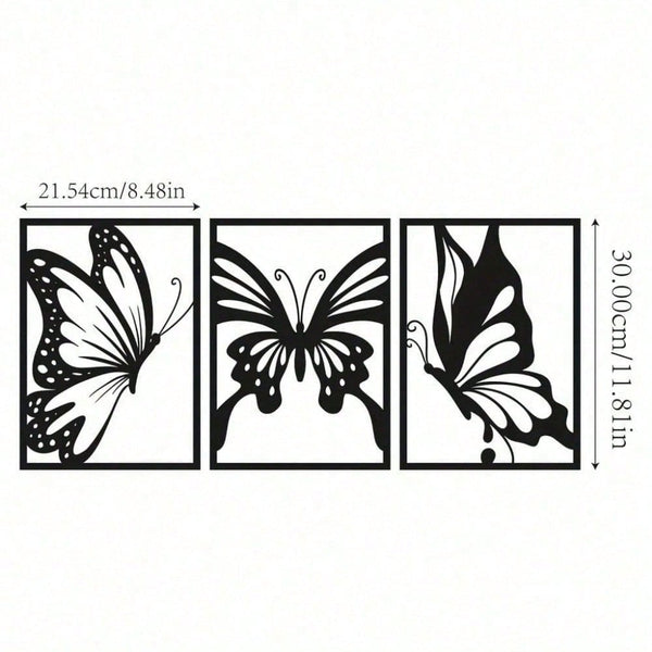 3-Piece Butterfly Metal Wall Art - Modern home decor perfect for bedrooms, living rooms, or bathrooms. Crafted with waterproof, rustproof, and fade-resistant materials, featuring a century-old baked paint finish for exceptional durability and quality. Eas