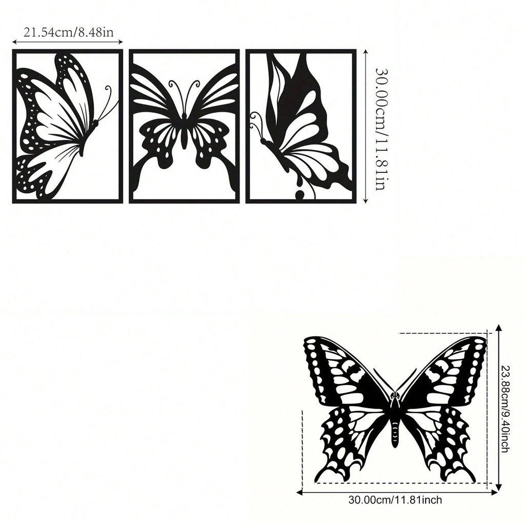 3-Piece Butterfly Metal Wall Art - Modern home decor perfect for bedrooms, living rooms, or bathrooms. Crafted with waterproof, rustproof, and fade-resistant materials, featuring a century-old baked paint finish for exceptional durability and quality. Eas