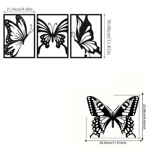 3-Piece Butterfly Metal Wall Art - Modern home decor perfect for bedrooms, living rooms, or bathrooms. Crafted with waterproof, rustproof, and fade-resistant materials, featuring a century-old baked paint finish for exceptional durability and quality. Eas