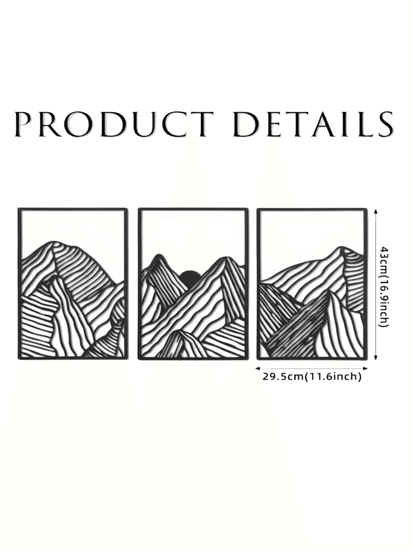 Modern 3-piece mountain silhouette wall art. Square panels with subtle cut-outs create a layered sunset scene. Minimalist design for living rooms, bedrooms, or offices. Easy hanging, ideal for indoor accent walls,Suitable for modern home decor, home decor Secondary image