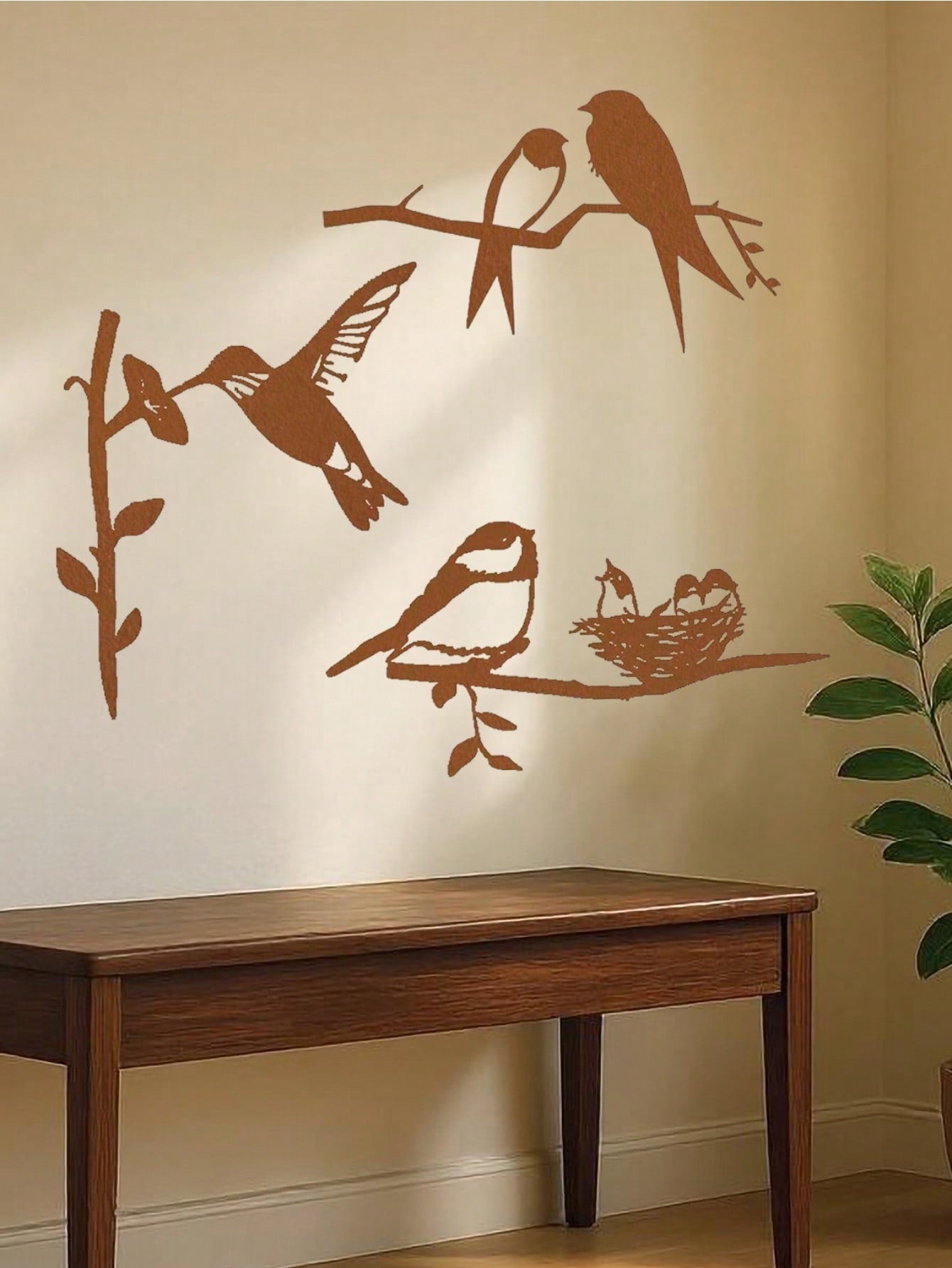 3-Pack Garden Bird Decor Set - Realistic metal bird statue stakes, perching branch birds & silhouette wall art. Weather-resistant lawn ornaments for fences, yards, patios. Enhance your outdoor space with nature-inspired charm,Suitable for modern home deco Main image