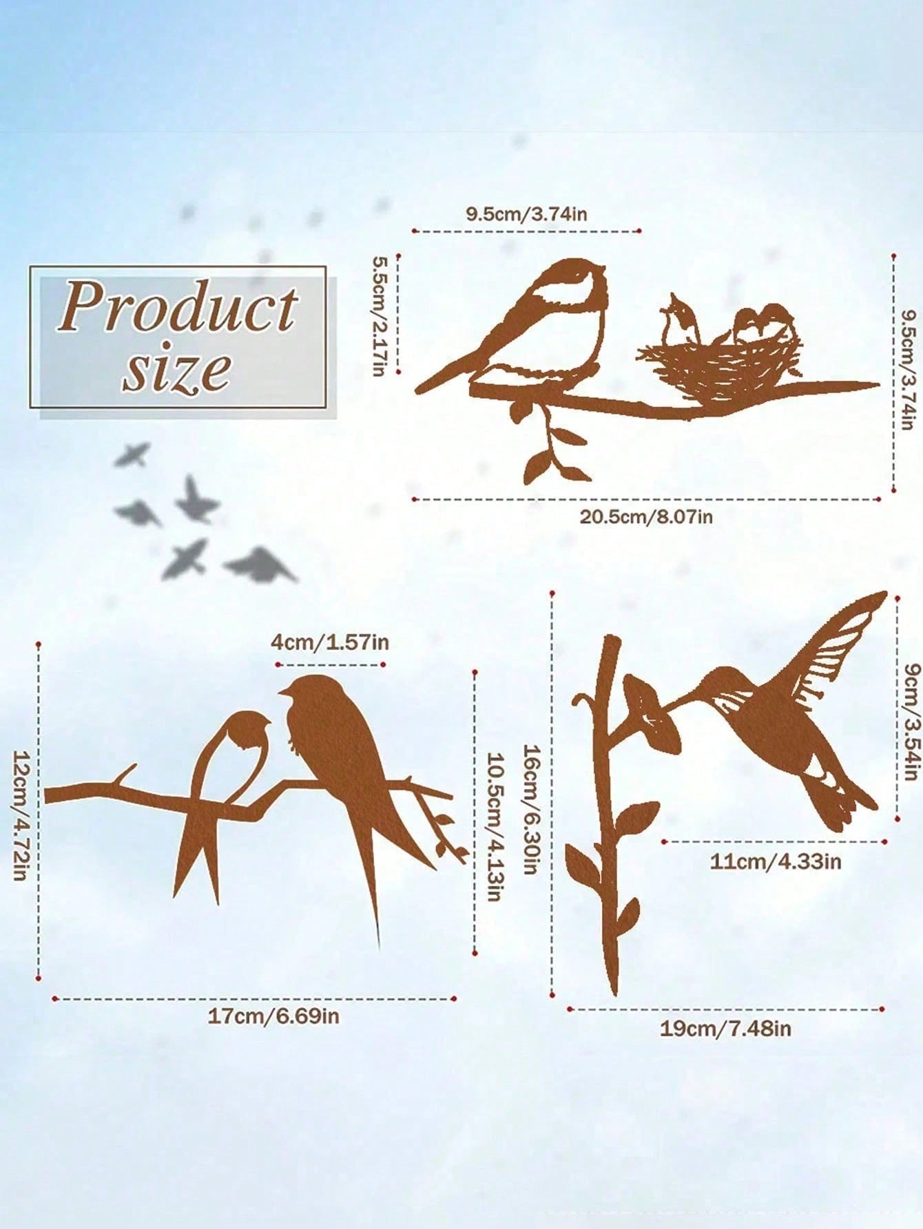 3-Pack Garden Bird Decor Set - Realistic metal bird statue stakes, perching branch birds & silhouette wall art. Weather-resistant lawn ornaments for fences, yards, patios. Enhance your outdoor space with nature-inspired charm,Suitable for modern home deco Secondary image