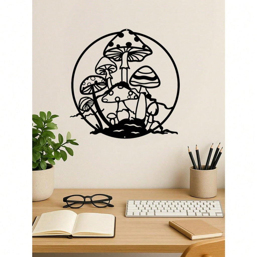 Single piece round wrought iron wall decoration with black plant flower pattern. Suitable for interior spaces such as living room or bedroom. The perfect personalized gift for plant and flower lovers, and also suitable for room decoration.
