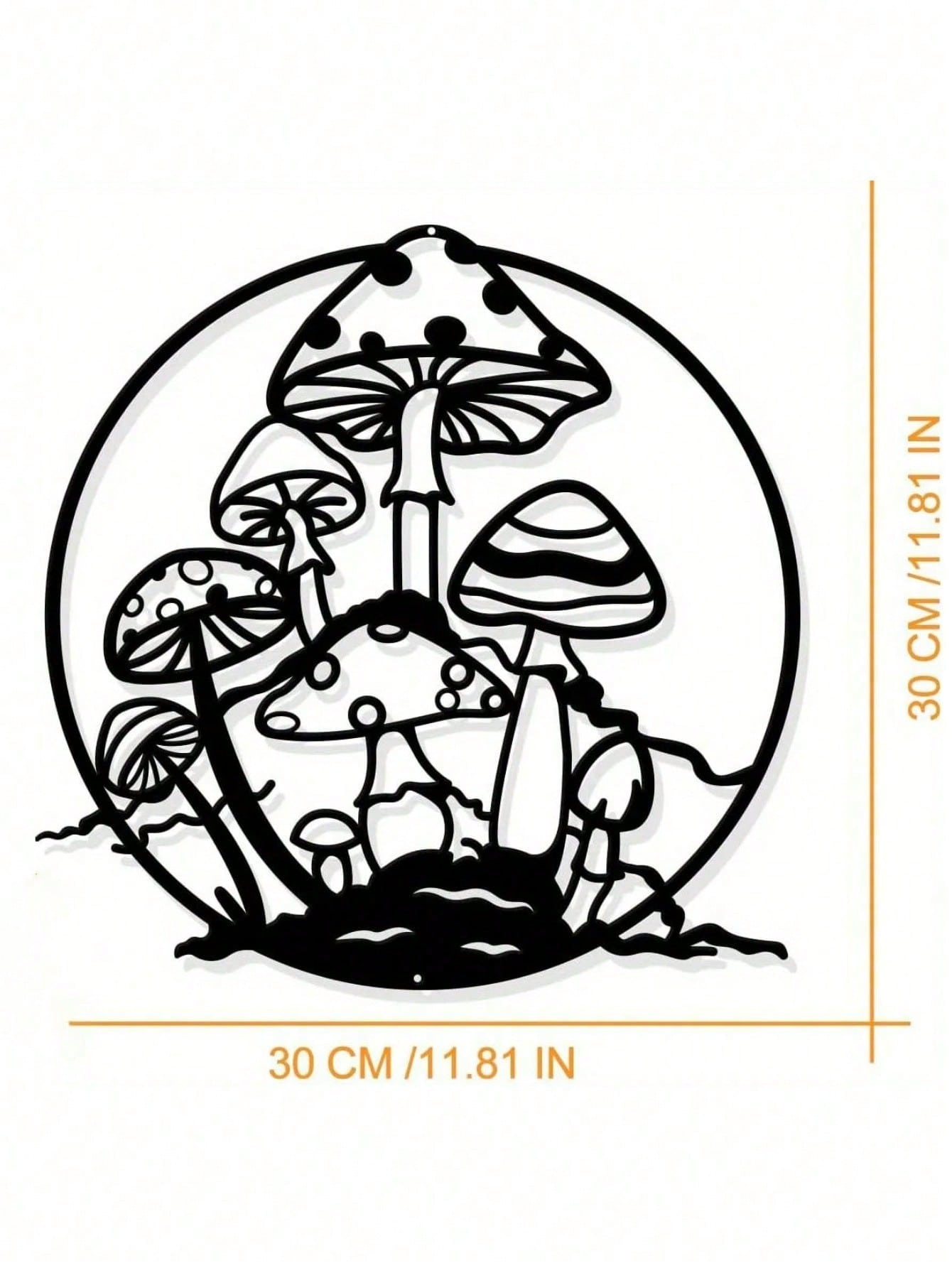 单件圆形铁艺壁饰，黑色植物花卉图案。适用于客厅或卧室等室内空间。是送给植物和花卉爱好者的完美个性化礼物，也适合房间装饰。